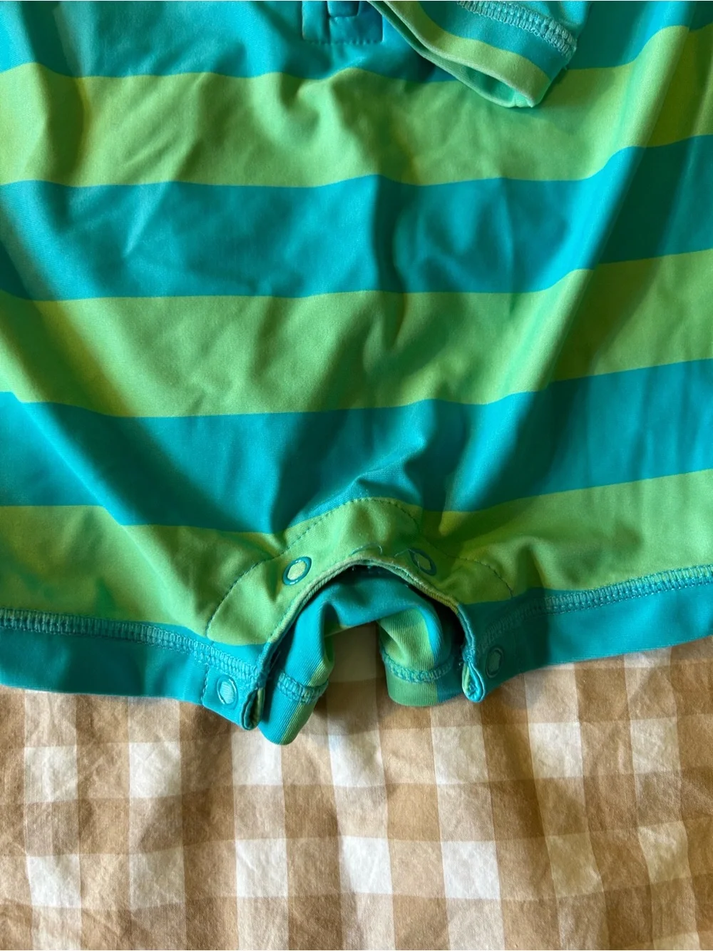 Primary Green and Teal Striped Long-Sleeve Rashguard One-Piece
